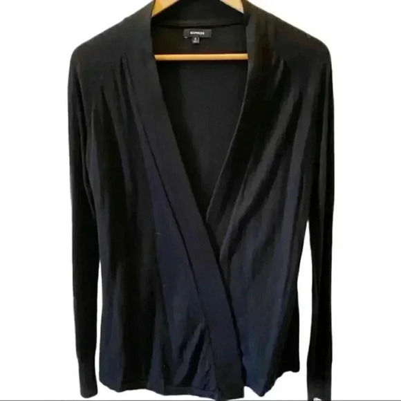 Express Cardigan Draped Open Front Lightweight Cotton Sweater Black Size Small - Picture 2 of 15